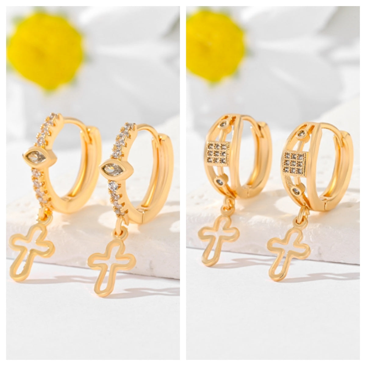 Gold-Plated Multi-Style Cross Earrings