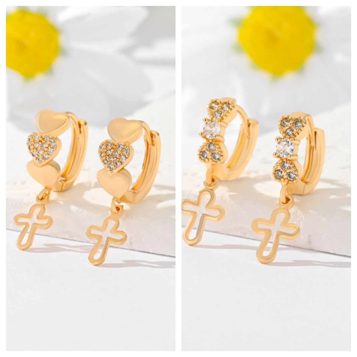 Gold-Plated Multi-Style Cross Earrings