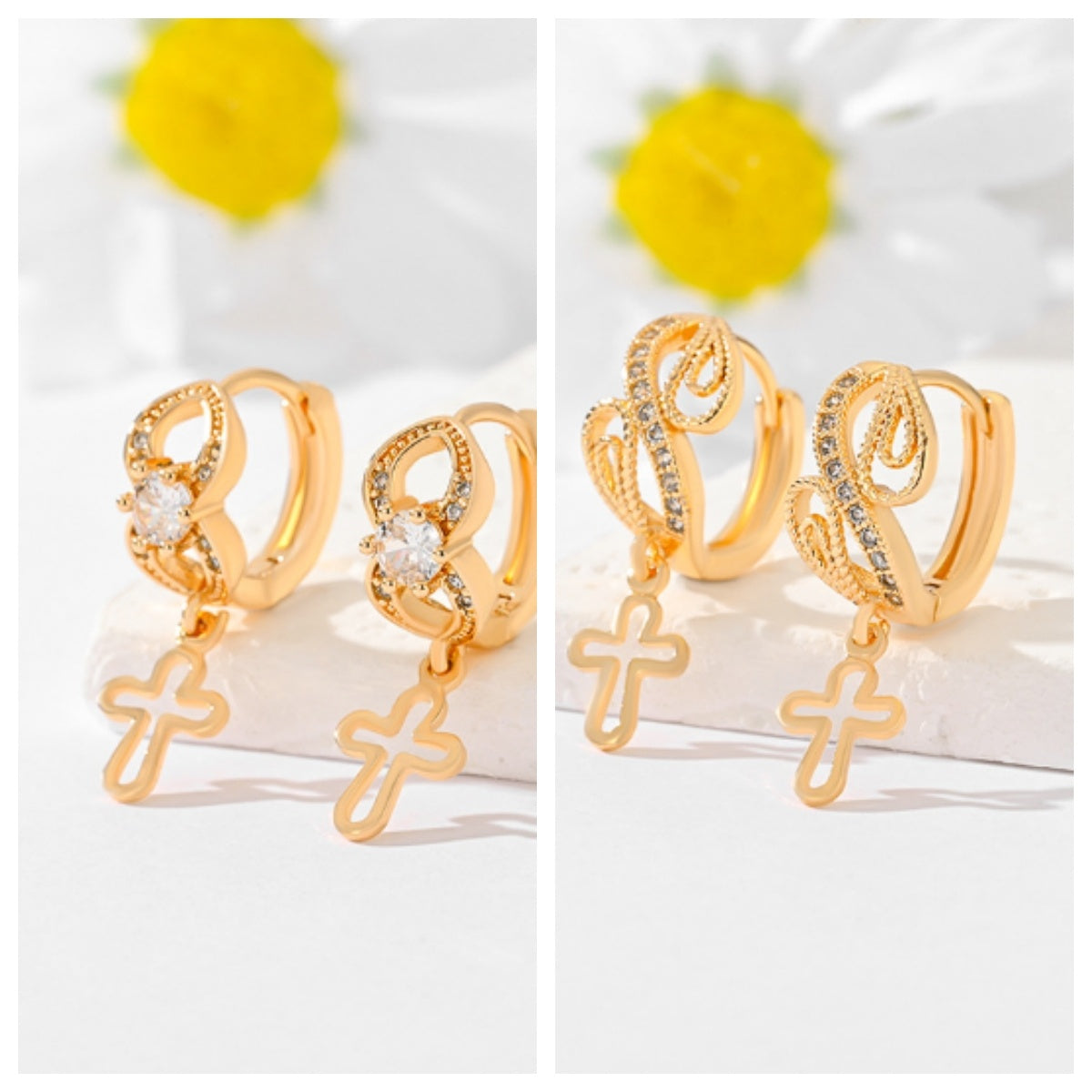 Gold-Plated Multi-Style Cross Earrings