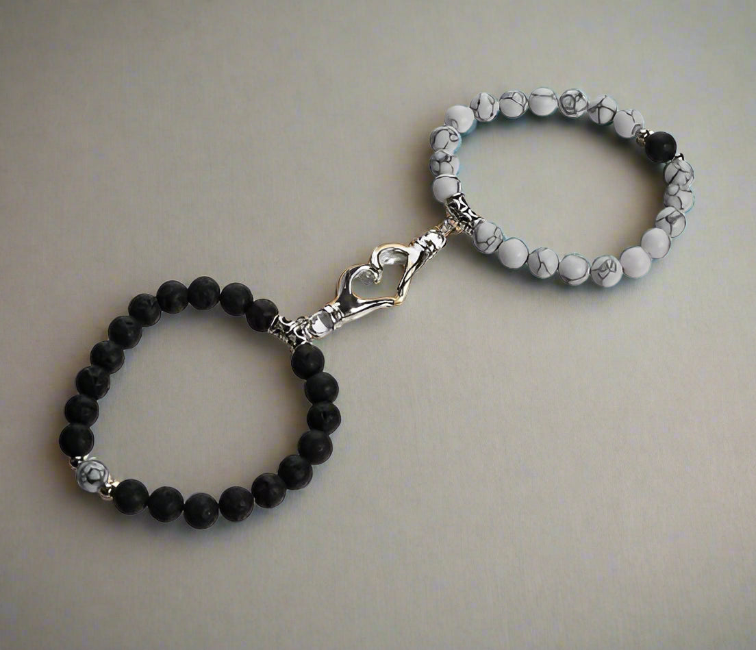 Turquoise Peach Heart Magnet Couple Design Bracelet