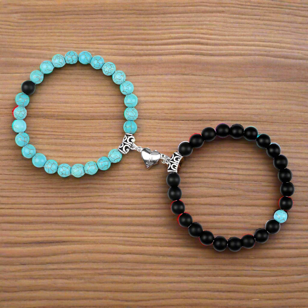 Turquoise Peach Heart Magnet Couple Design Bracelet